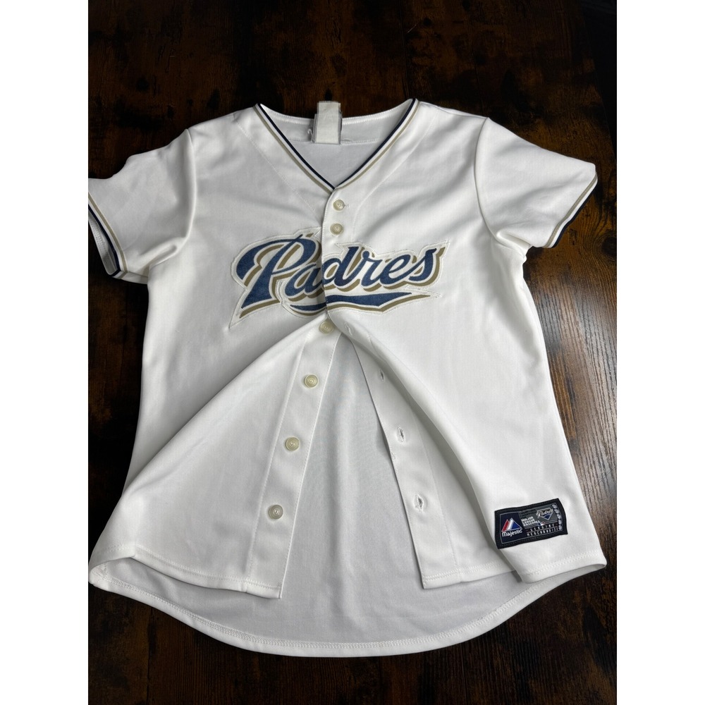 Vintage Majestic San Diego Padres MLB Baseball Jersey White Navy Gold Mens - Picture 2 of 4